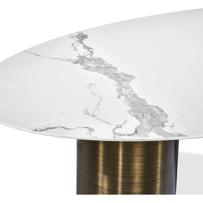 Chantal Dining Table by Interlude Home in antique bronze, statuario. Made from stainless steel, porcelain in a modern style.