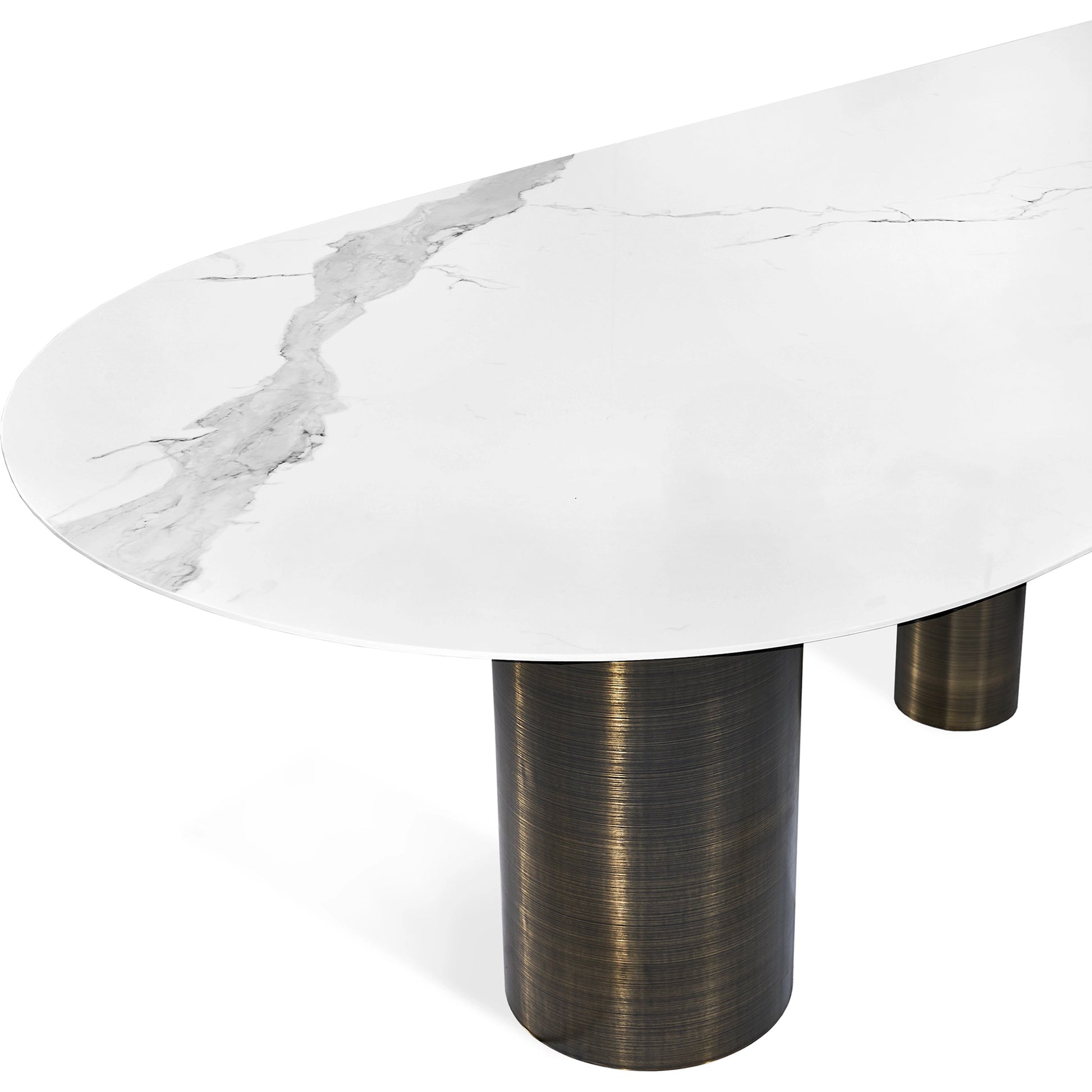 Chantal Dining Table by Interlude Home in antique bronze, statuario. Made from stainless steel, porcelain in a modern style.