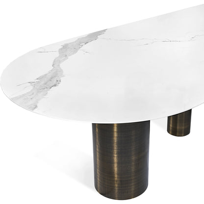 Chantal Dining Table by Interlude Home in antique bronze, statuario. Made from stainless steel, porcelain in a modern style.