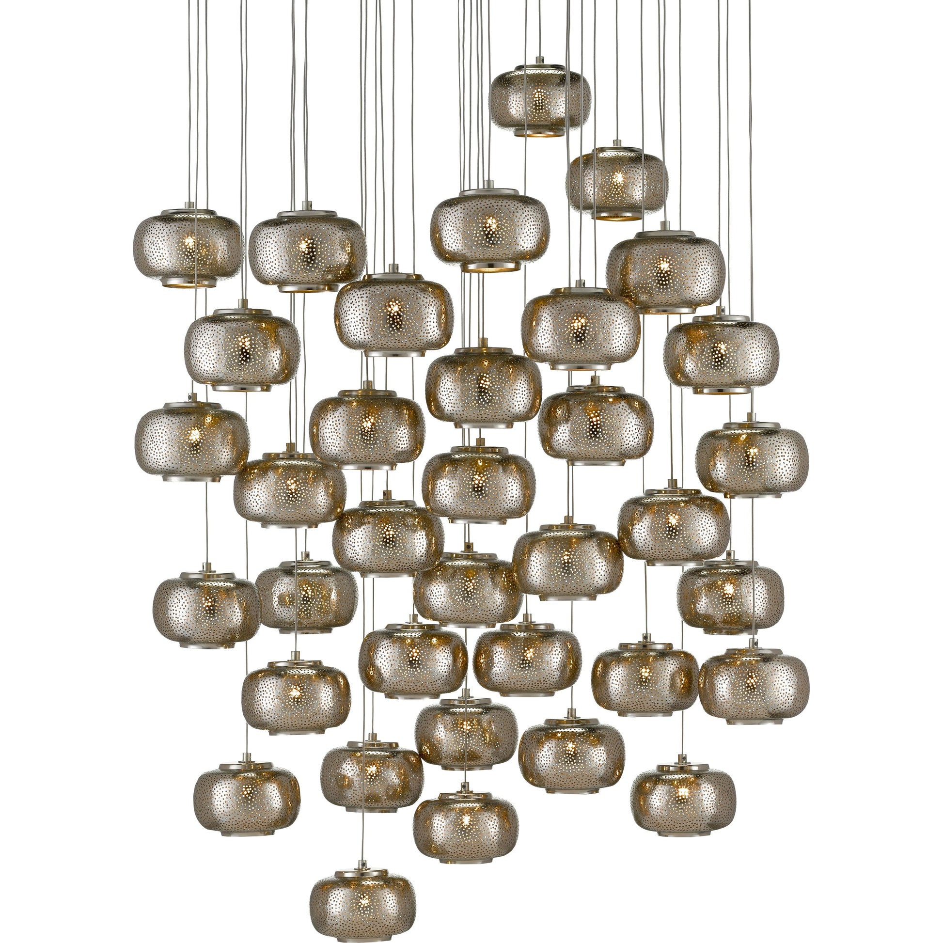 Pepper Pendant by Currey and Company in painted silver, nickel. Made from metal in a modern style.
