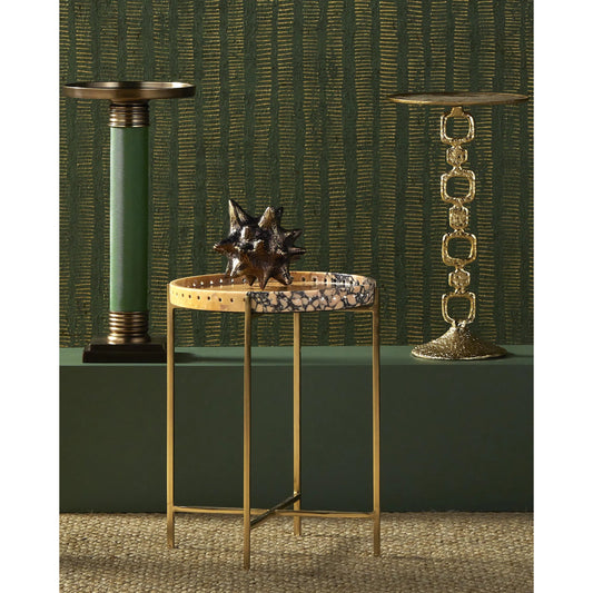 Freya Breccia Accent Table by Currey and Company in natural, antique brass. Made from purple breccia, iron, engineered wood in a unique style.