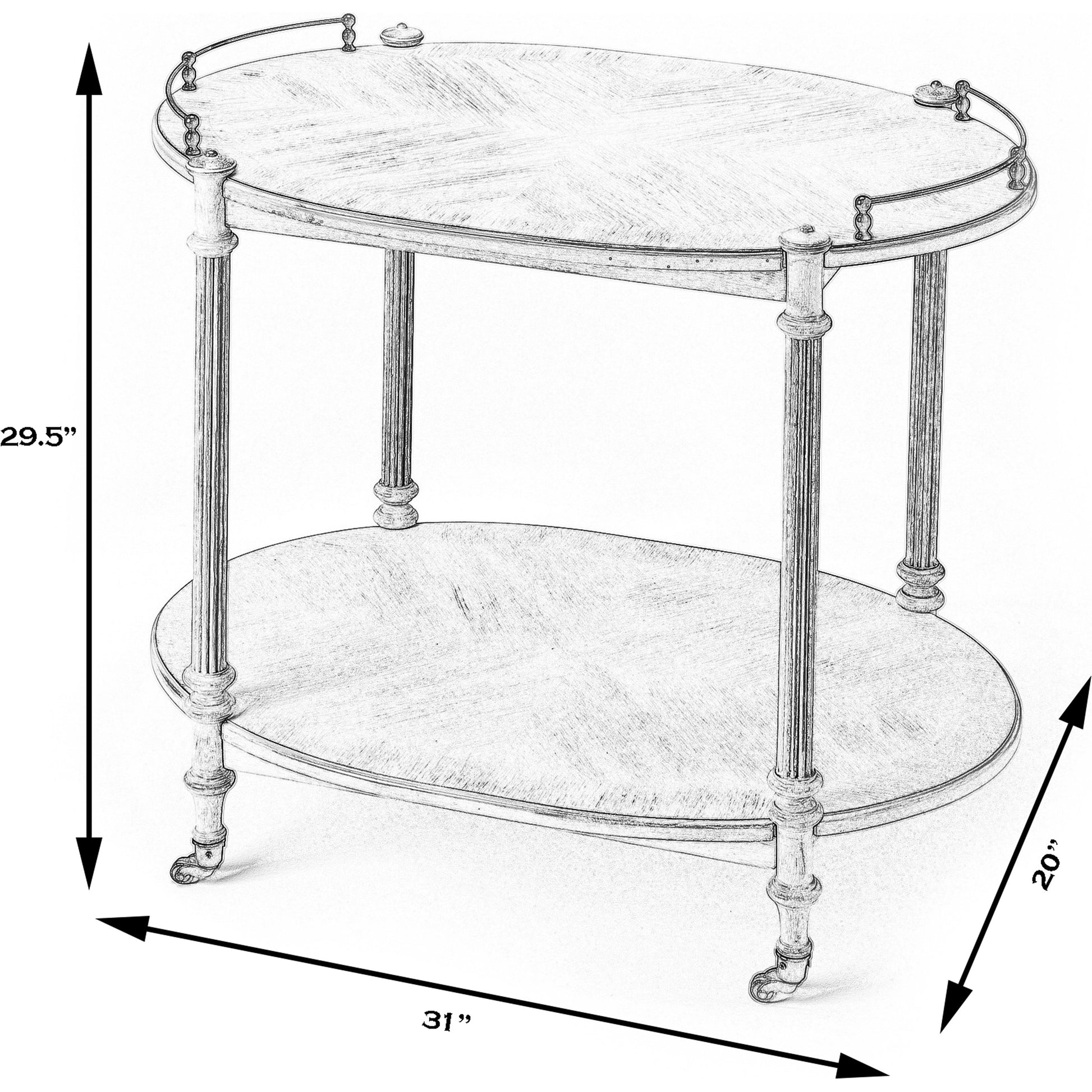 Kathleen 2 Tier Bar Cart by Butler Specialty Company in beige. Made from rubberwood solids, mdf, cherry veneer, zinc alloy in a modern style.