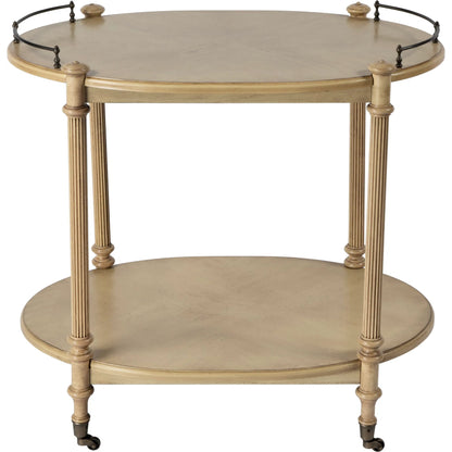 Kathleen 2 Tier Bar Cart by Butler Specialty Company in beige. Made from rubberwood solids, mdf, cherry veneer, zinc alloy in a modern style.