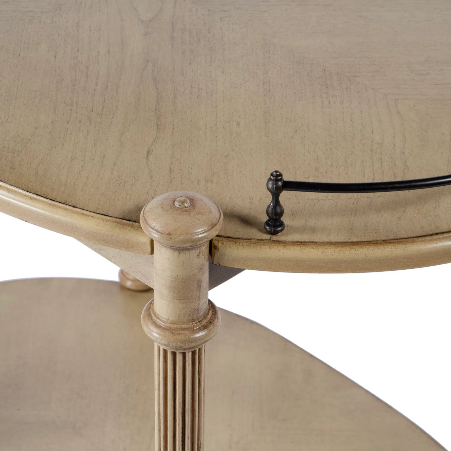 009 SI-2324911 | Closeup | Kathleen 2 Tier Bar Cart by Butler Specialty Company in beige. Made from rubberwood solids, mdf, cherry veneer, zinc alloy in a modern style.