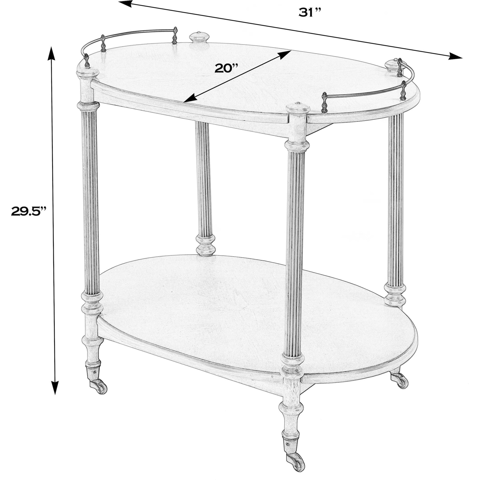 Kathleen 2 Tier Bar Cart by Butler Specialty Company in beige. Made from rubberwood solids, mdf, cherry veneer, zinc alloy in a modern style.