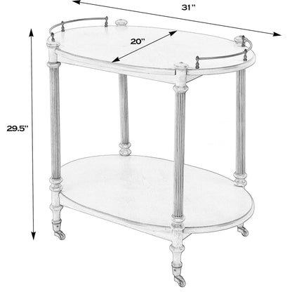 Kathleen 2 Tier Bar Cart by Butler Specialty Company in beige. Made from rubberwood solids, mdf, cherry veneer, zinc alloy in a modern style.