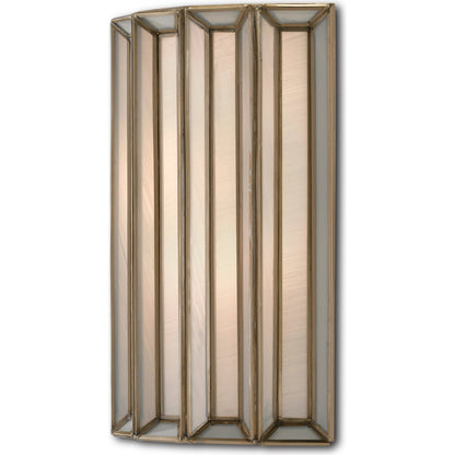 Daze Wall Sconce by Currey and Company in antique brass, white. Made from iron, milk glass in a transitional style.