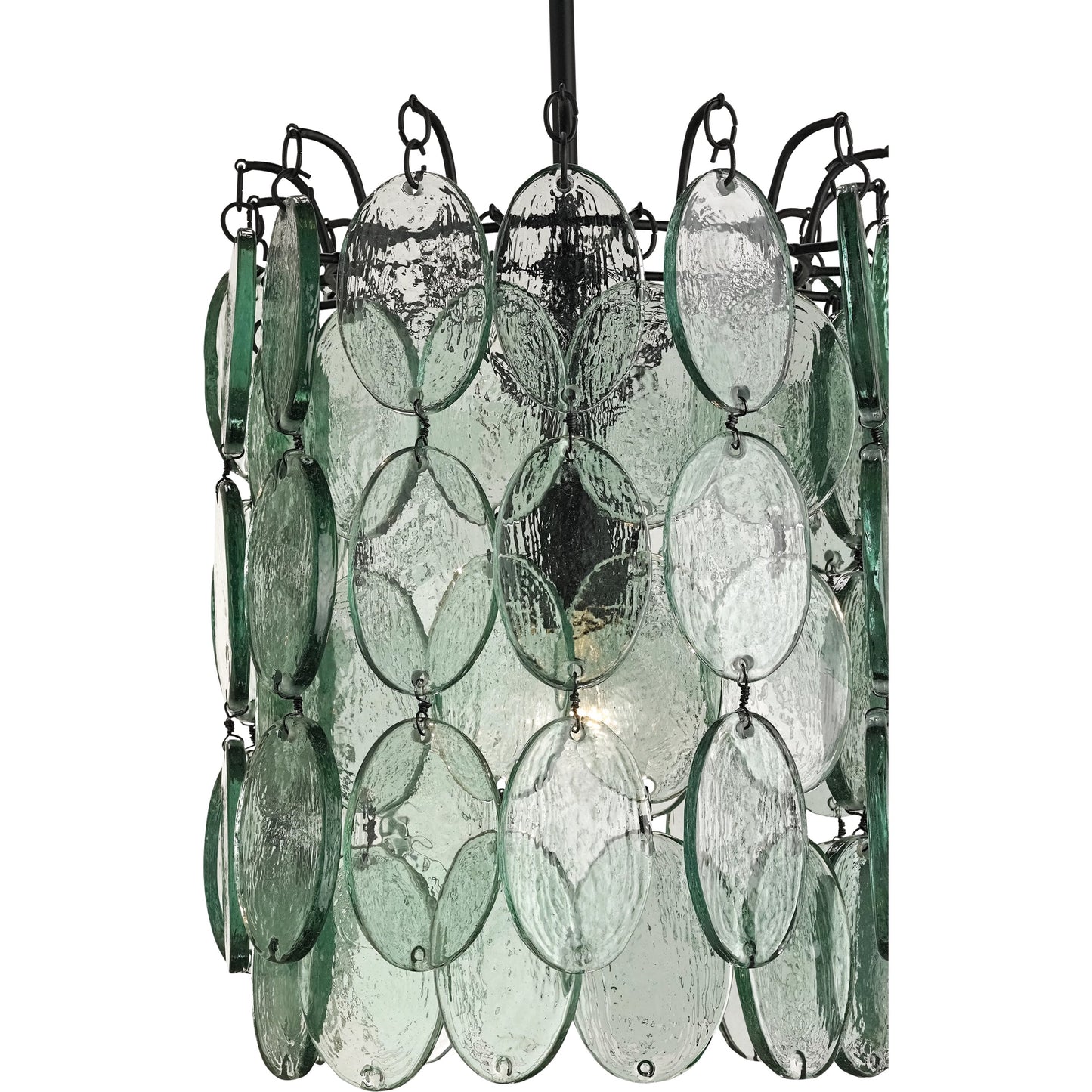 003 S-223974 | Closeup | Airlie Pendant by Currey and Company in satin black. Made from wrought iron, glass in a eclectic & global style.