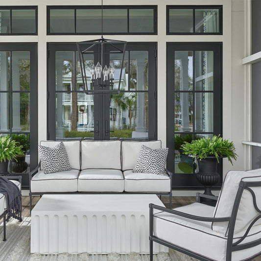 Hampton Outdoor Lantern by Regina Andrew in black. Made from iron in a transitional style.