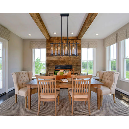 Ethan Island Chandelier by Generation Lighting in antique forged iron, brushed steel. Made from steel in a modern style.