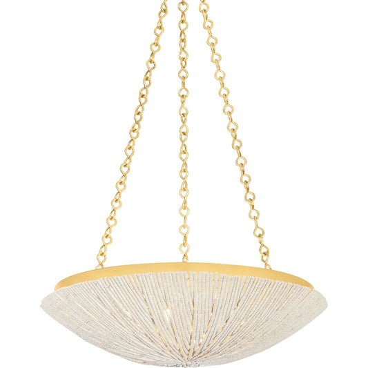 Summerside Pendant by Hudson Valley in vintage gold leaf. Made from iron in a unique style.