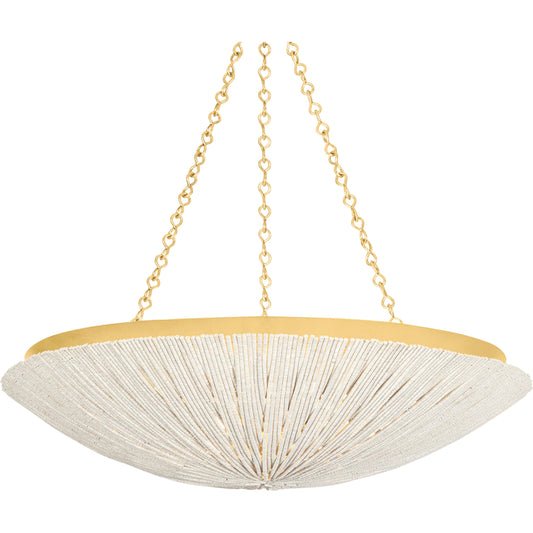 Summerside Pendant by Hudson Valley in vintage gold leaf. Made from iron in a unique style.