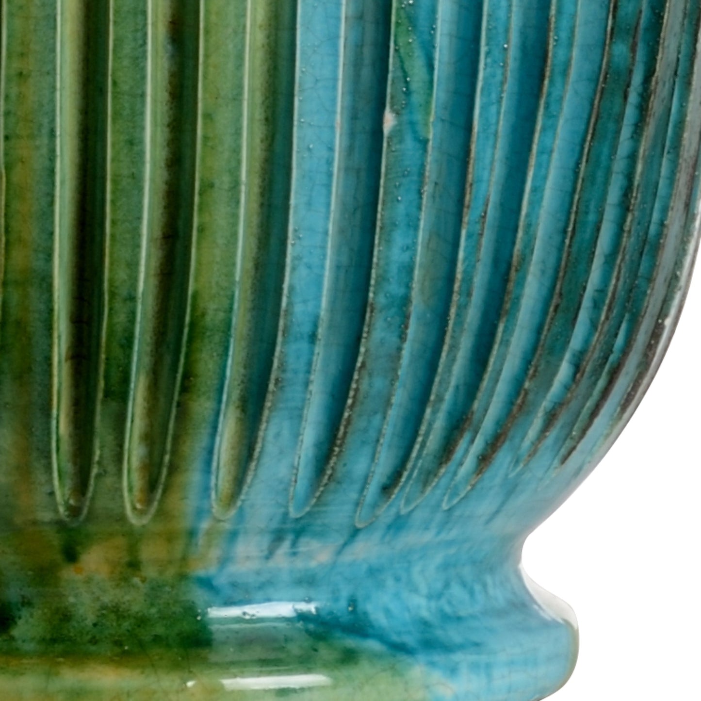 002 SR-386331 | Closeup | San Michele Lamp by Wildwood in hand sculpted, aquamarine glaze. Made from ceramic, porcelain in a transitional style.
