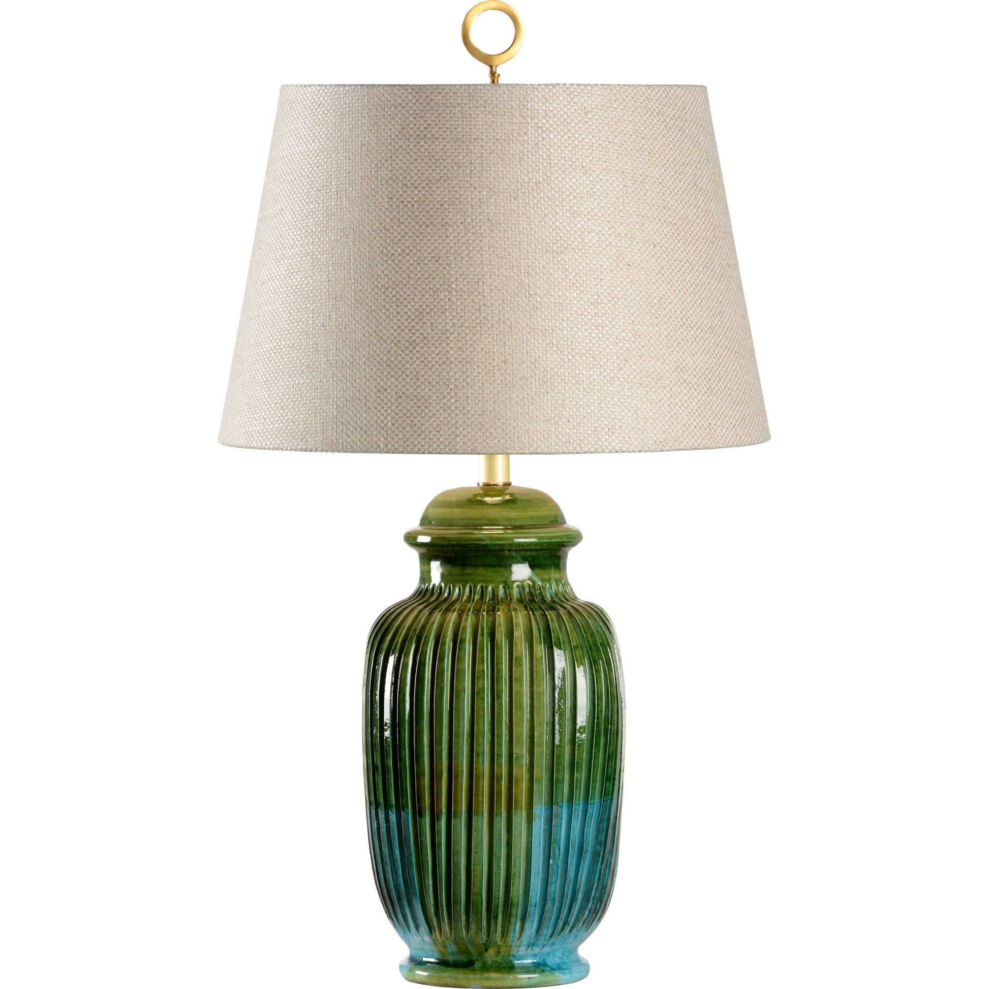 San Michele Lamp by Wildwood in hand sculpted, aquamarine glaze. Made from ceramic, porcelain in a transitional style.