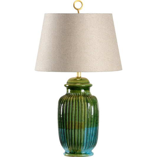 San Michele Lamp by Wildwood in blue, green. Made from ceramic, porcelain in a transitional style.