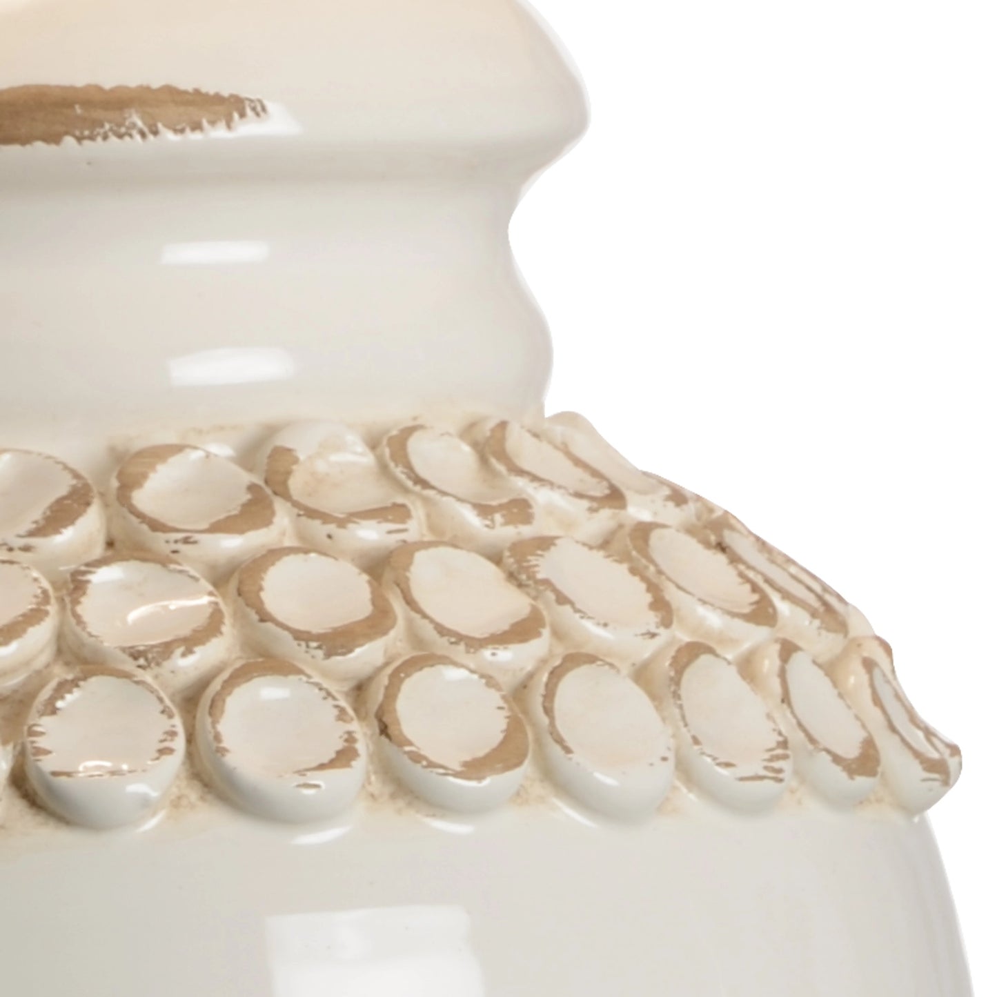 002 SR-386326 | Closeup | Salerno Lamp by Wildwood in hand sculpted, aged cream, bronze. Made from ceramic, porcelain in a traditional style.