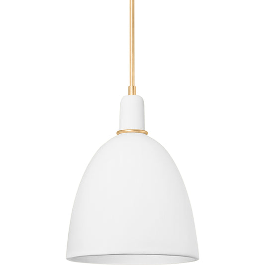Copake Pendant by Hudson Valley in vintage gold leaf, matte ivory ceramic. Made from ceramic in a modern style.