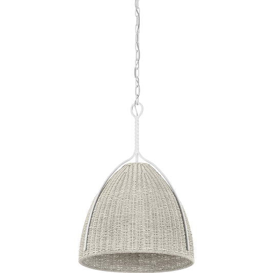 Woodlawn Pendant by Hudson Valley in white plaster. Made from natural woven in a rustic style.