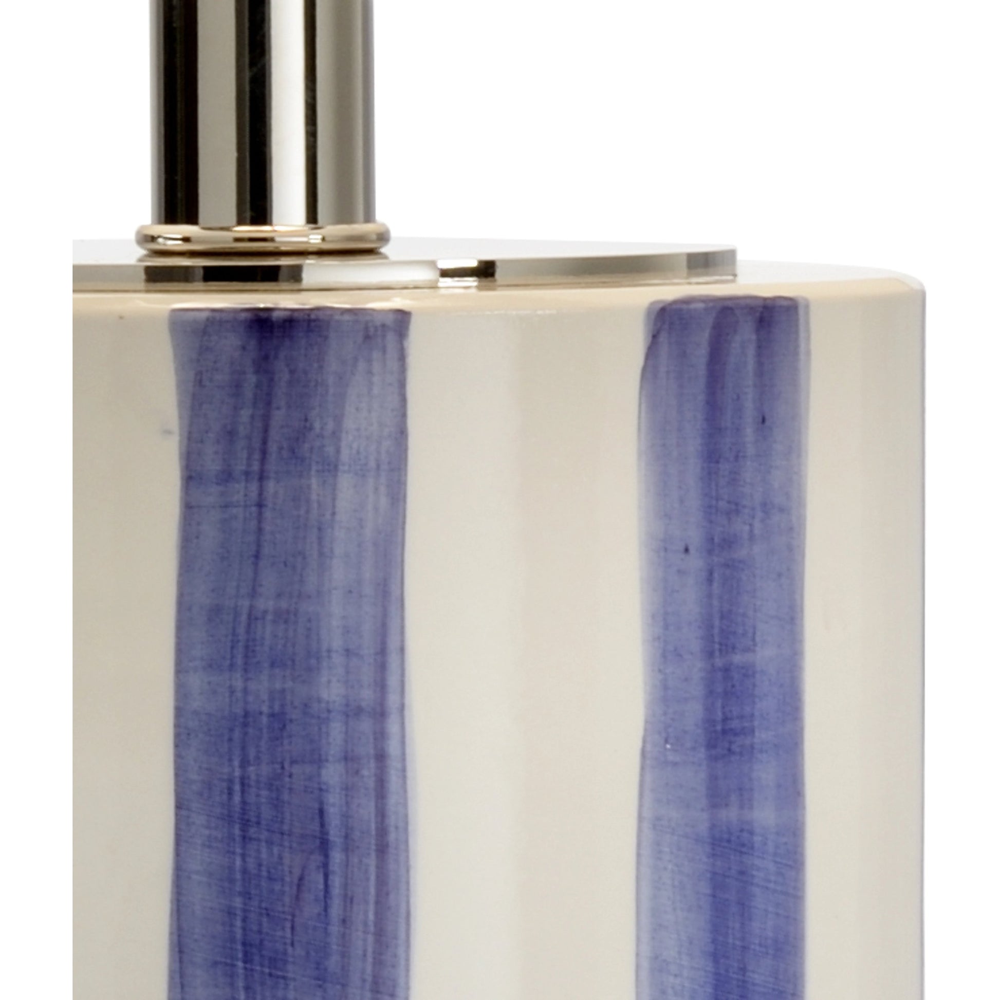 Sailor Stripe Lamp by Wildwood in aged cream, blue glaze, clear. Made from ceramic in a modern style.