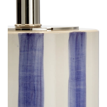 Sailor Stripe Lamp by Wildwood in aged cream, blue glaze, clear. Made from ceramic in a modern style.