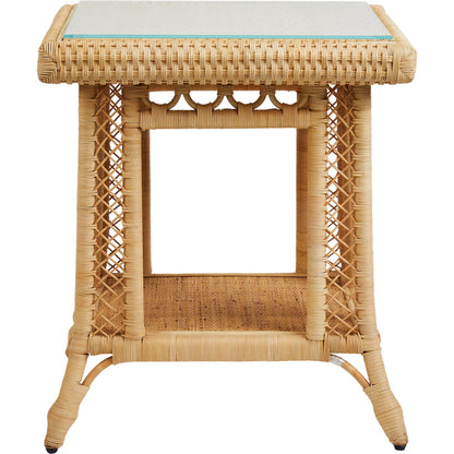 Hope Town Side Table by Chelsea House in tan. Made from natural rattan, fitrit rattan in a rustic style.
