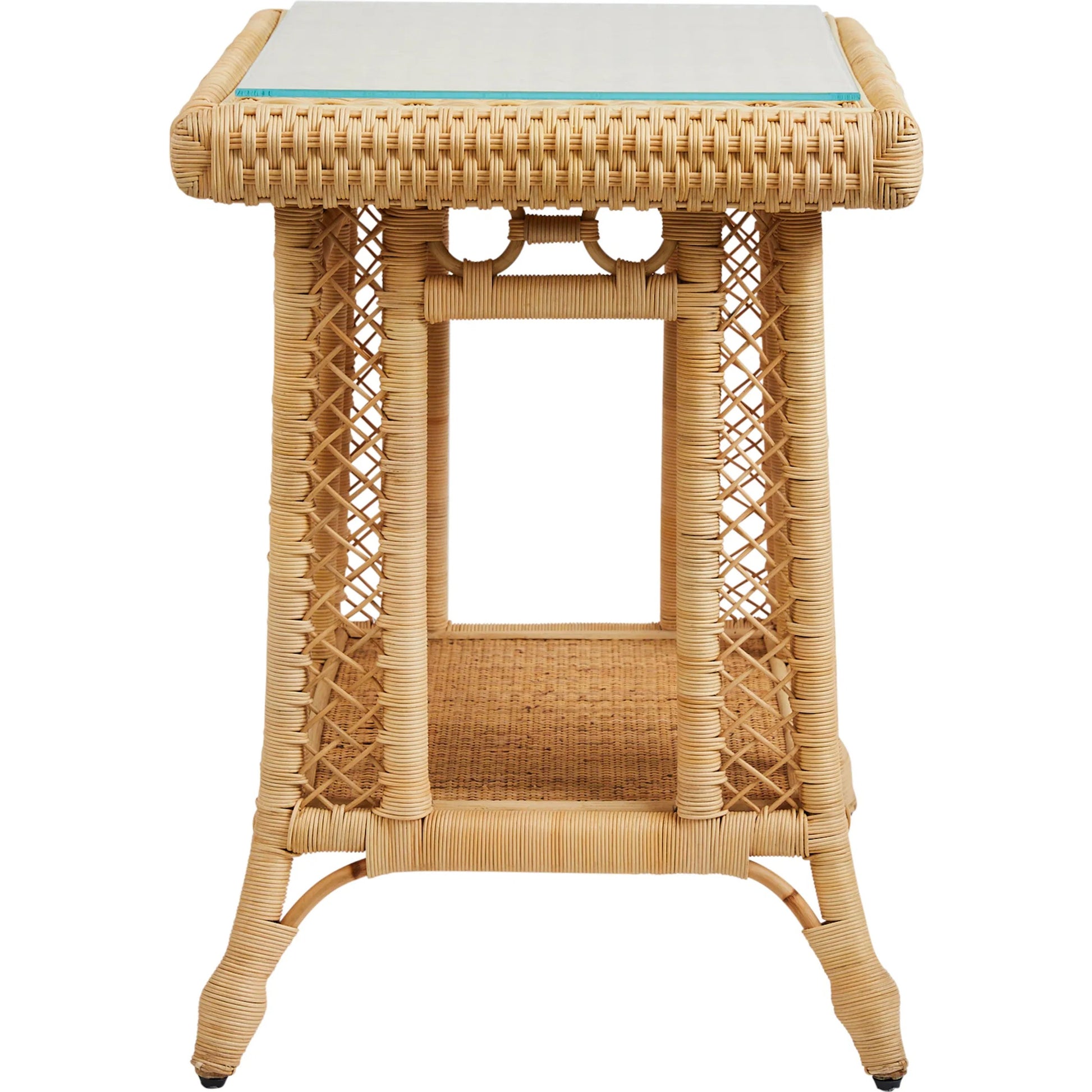 Hope Town Side Table by Chelsea House in tan. Made from natural rattan, fitrit rattan in a rustic style.