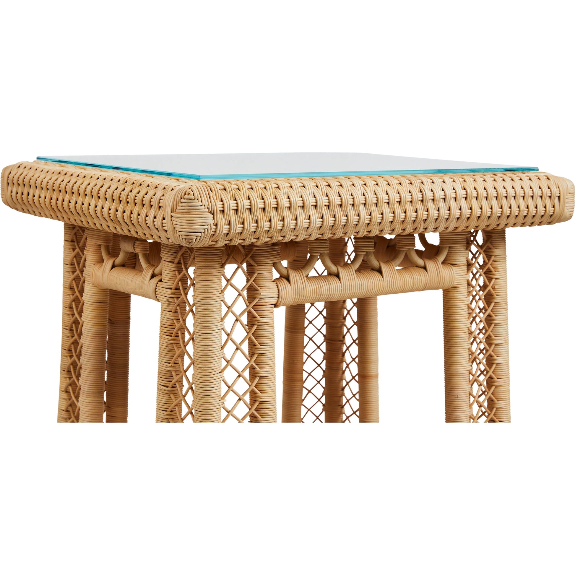 Hope Town Side Table by Chelsea House in tan. Made from natural rattan, fitrit rattan in a rustic style.