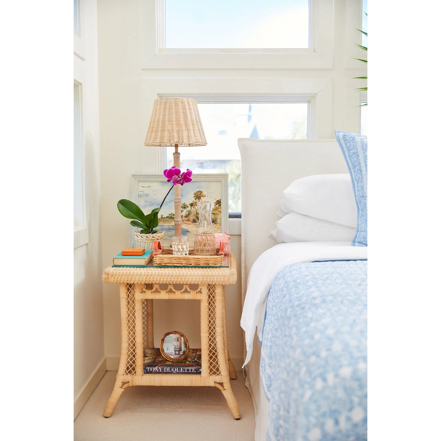 006 SI-2453011 | Lifestyle | Hope Town Side Table by Chelsea House in tan. Made from natural rattan, fitrit rattan in a rustic style.