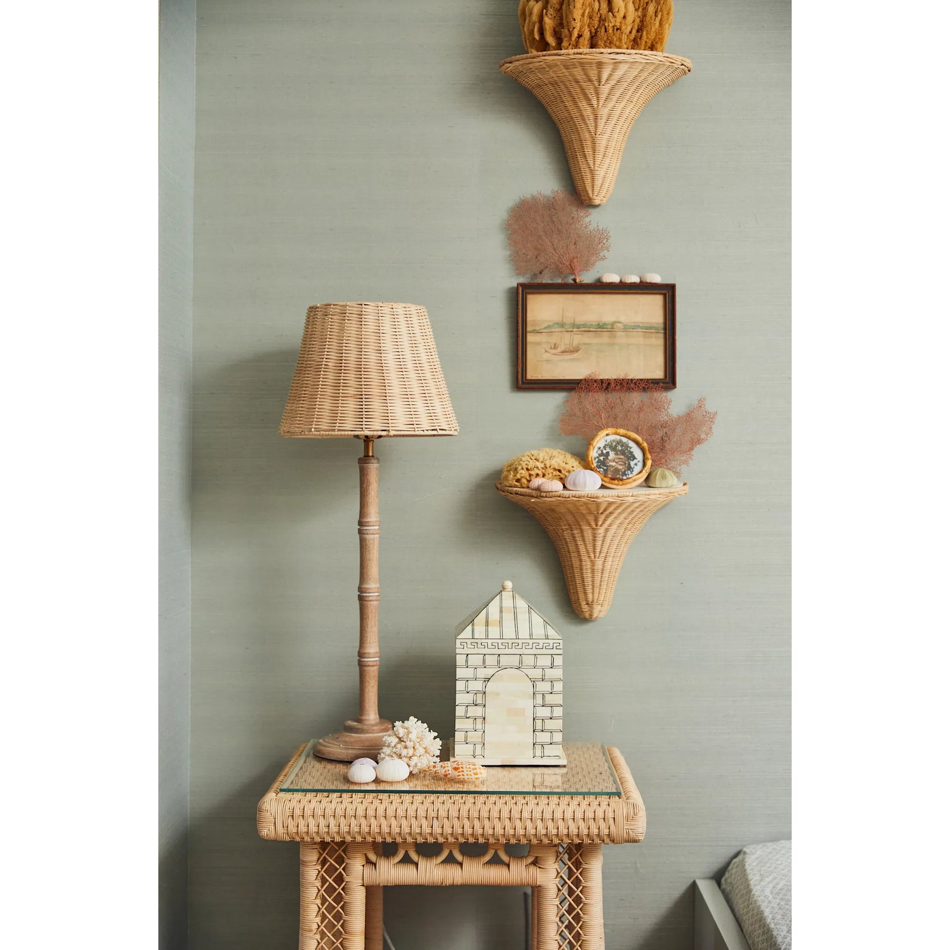 Hope Town Side Table by Chelsea House in tan. Made from natural rattan, fitrit rattan in a rustic style.