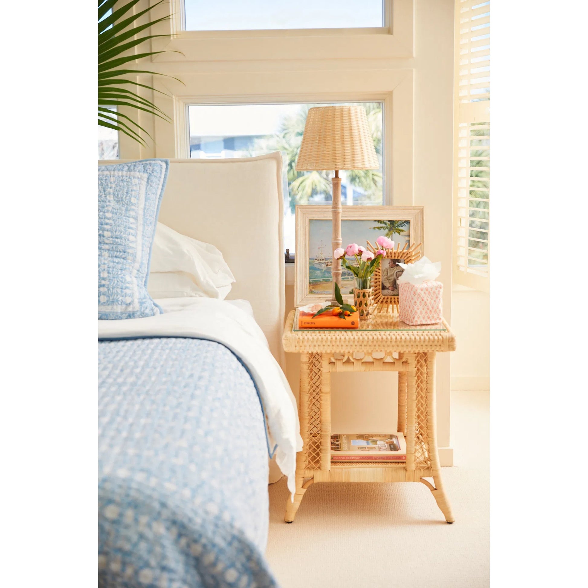 Hope Town Side Table by Chelsea House in tan. Made from natural rattan, fitrit rattan in a rustic style.