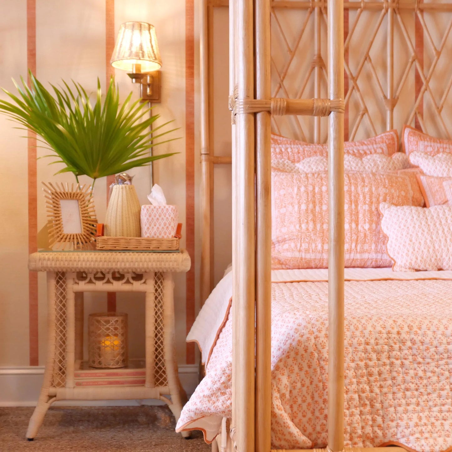 009 SI-2453011 | Lifestyle | Hope Town Side Table by Chelsea House in tan. Made from natural rattan, fitrit rattan in a rustic style.