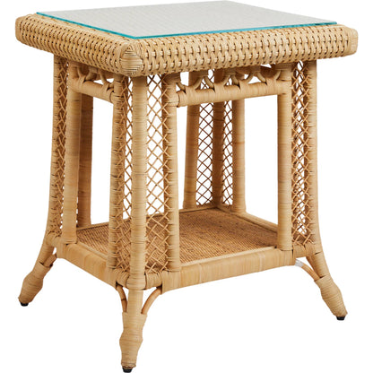 Hope Town Side Table by Chelsea House in tan. Made from natural rattan, fitrit rattan in a rustic style.