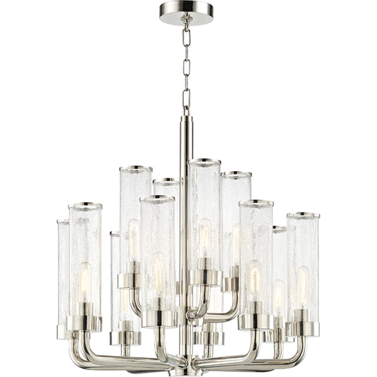 Soriano Chandelier by Hudson Valley in polished nickel. Made from steel in a modern style.