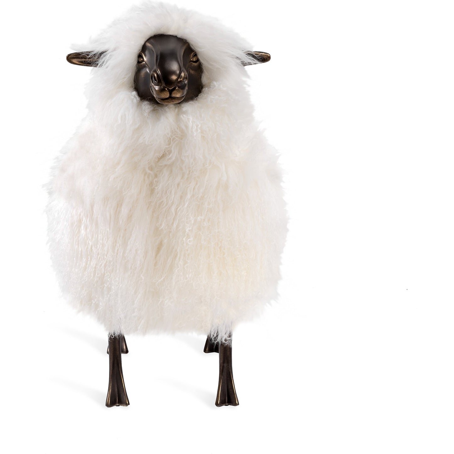 002 S-299648 | Additional Silo | Phillippe Sculpture by Interlude Home in antique bronze, ivory. Made from iron, resin, long curly sheepskin in a modern style.