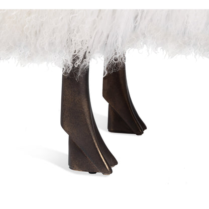 Phillippe Sculpture by Interlude Home in antique bronze, ivory. Made from iron, resin, long curly sheepskin in a modern style.