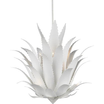 Agave Chandelier by Currey and Company in gesso white. Made from wrought iron in a modern style.