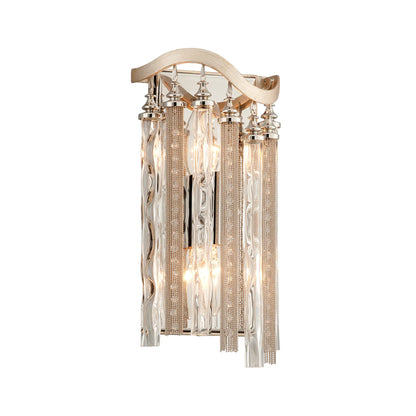 Chimera Wall Sconce by Corbett in warm silver leaf. Made from hand crafted iron in a unique style.