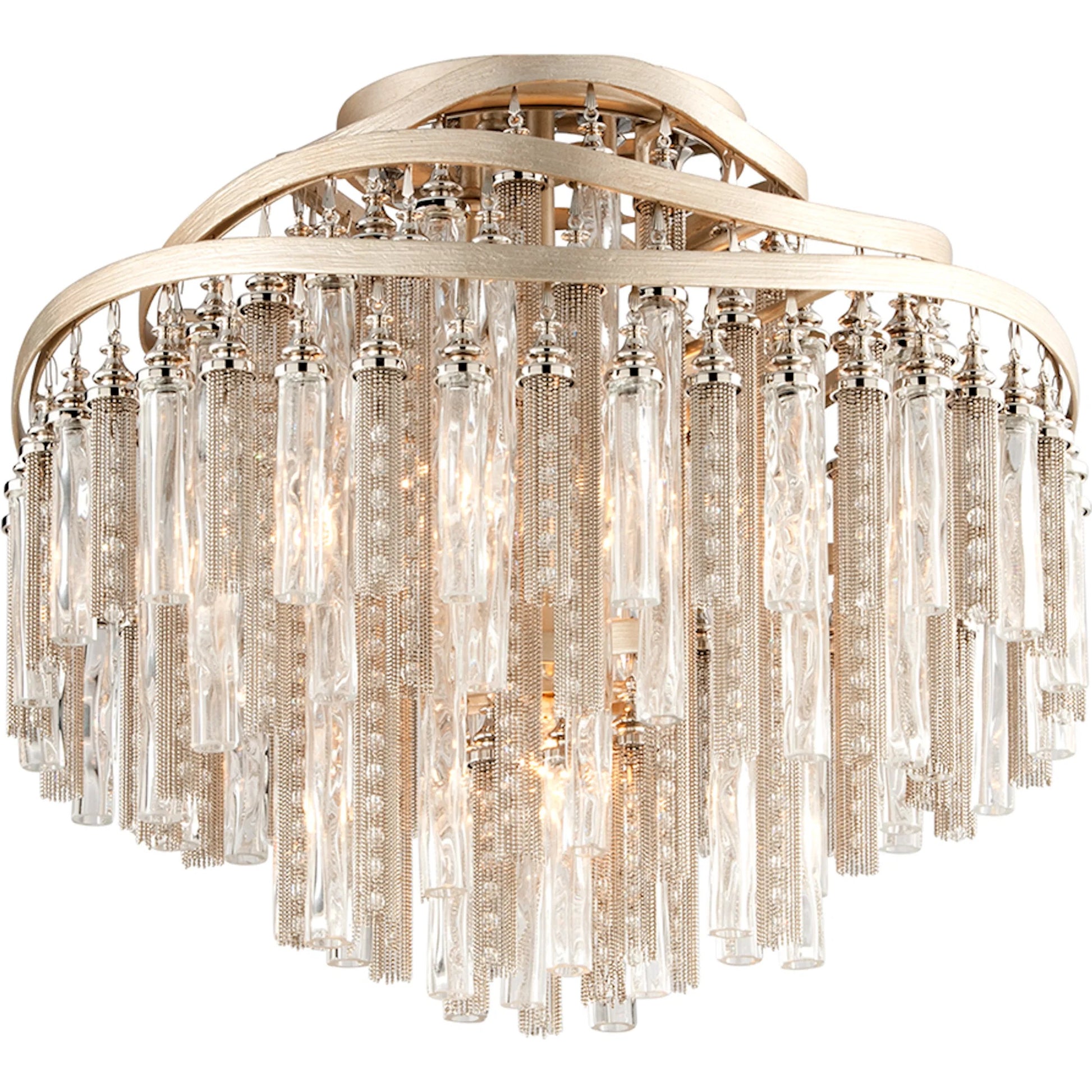 Chimera Semi Flush by Corbett in tranquility silver leaf. Made from hand-worked iron in a transitional style.