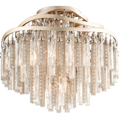Chimera Semi Flush by Corbett in tranquility silver leaf. Made from hand-worked iron in a transitional style.