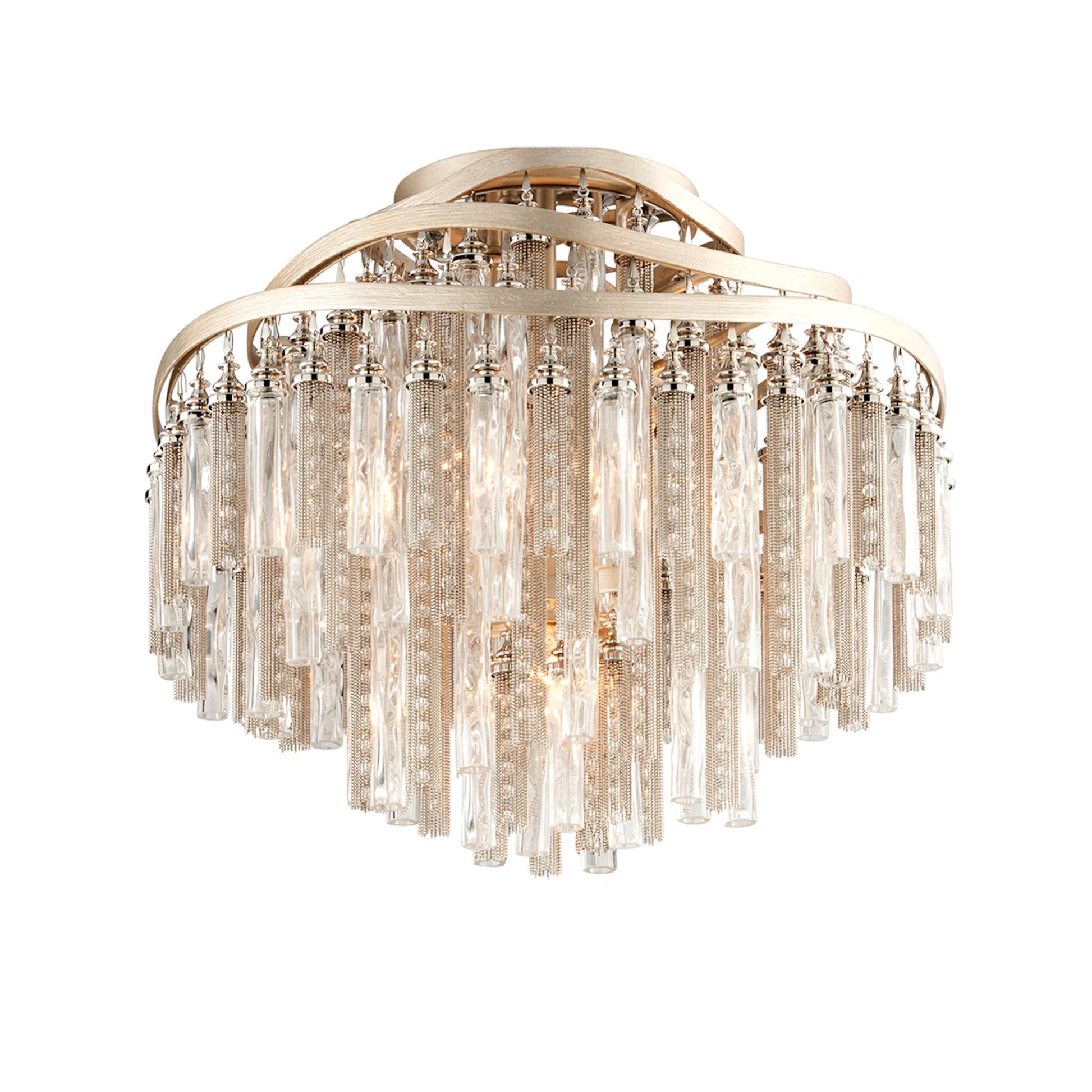 Chimera Semi Flush by Corbett in tranquility silver leaf. Made from hand-worked iron in a transitional style.