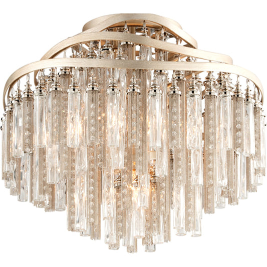 Chimera Semi Flush by Corbett in tranquility silver leaf. Made from hand-worked iron in a transitional style.