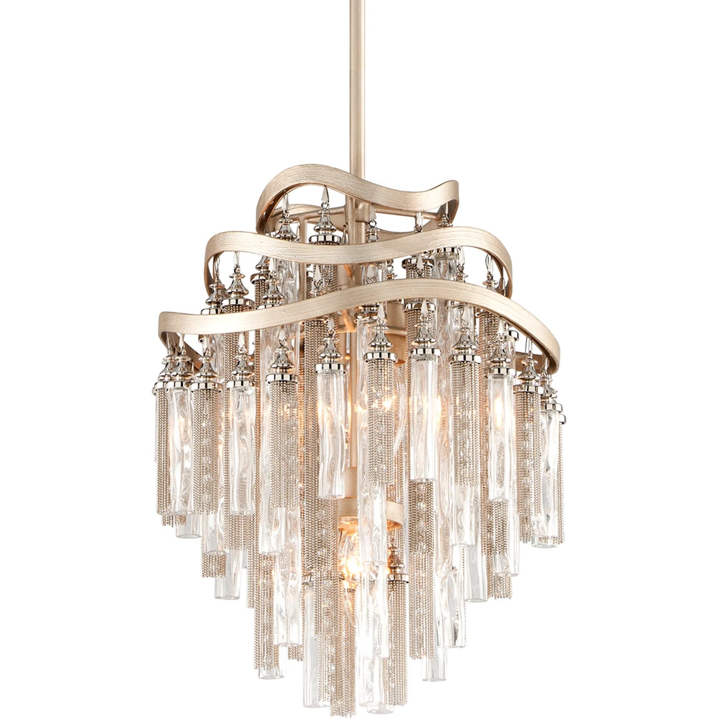 001 SI-2072694 | Primary Silo | Chimera Pendant by Corbett in tranquility silver leaf. Made from hand crafted iron in a modern style.
