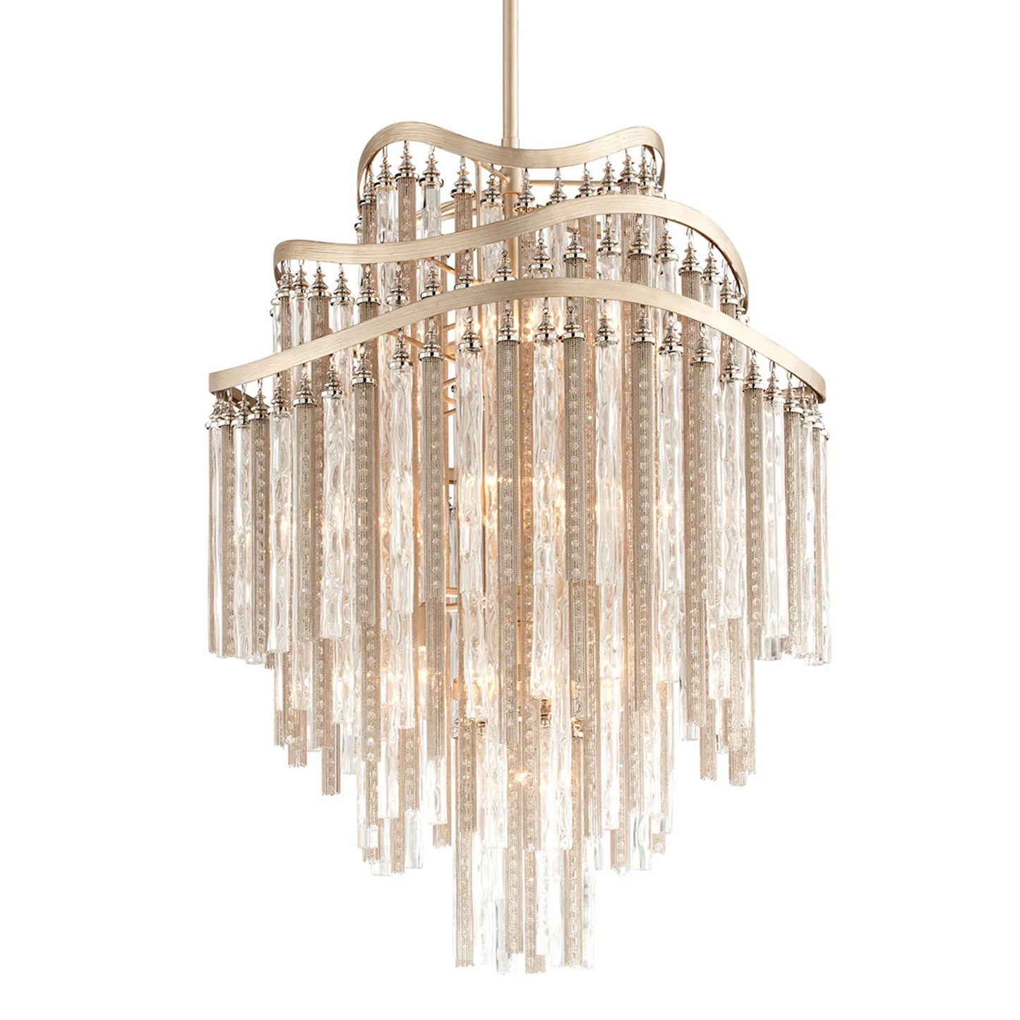 002 S-308676 | Additional Silo | Chimera 10 Light Chandelier by Corbett in tranquility silver leaf. Made from hand-worked iron in a modern style.