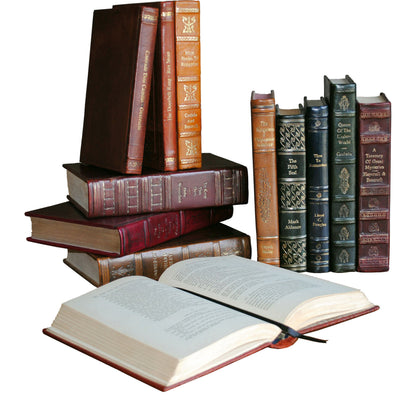 Rebound Leather Books by Sarreid Ltd. in multi and each book unique asst.colors sizes. Made from leather in a cottage & farmhouse style.