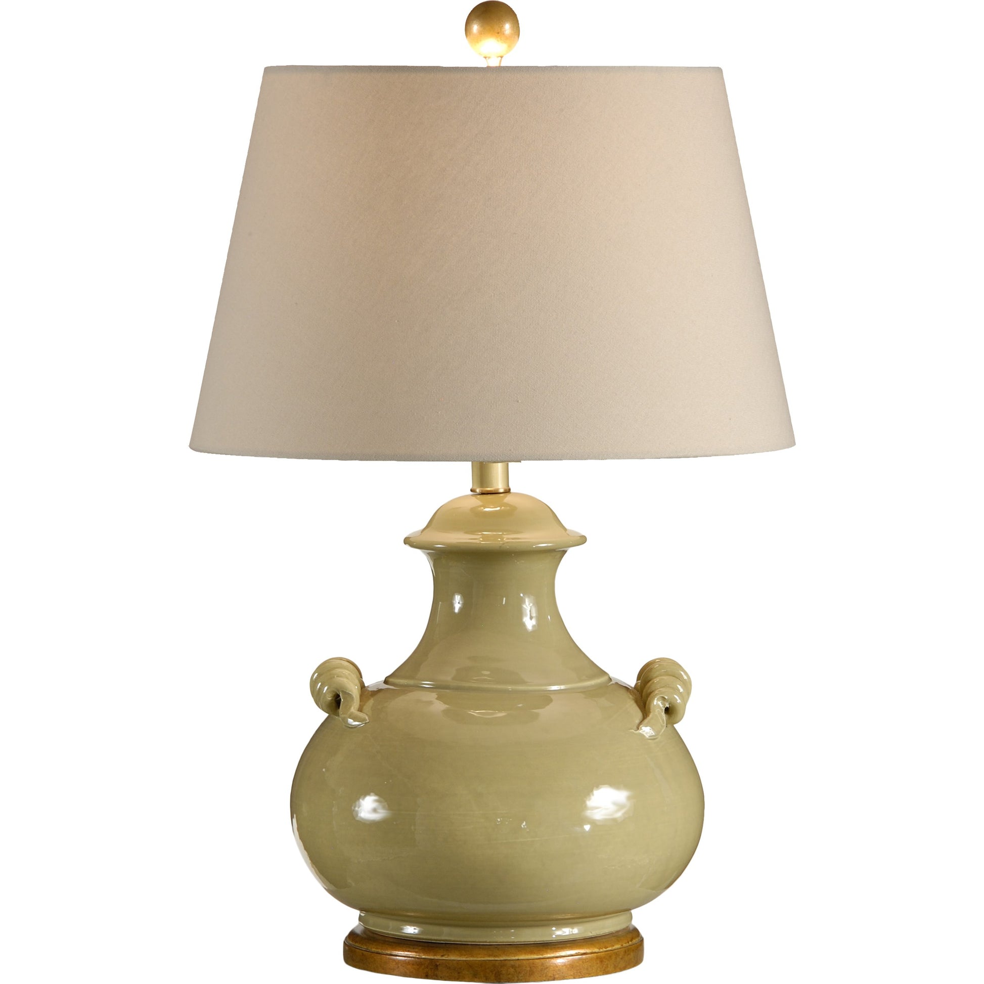 Niccolo Lamp by Wildwood in ivory, white glaze, antique gold. Made from ceramic, porcelain in a transitional style.