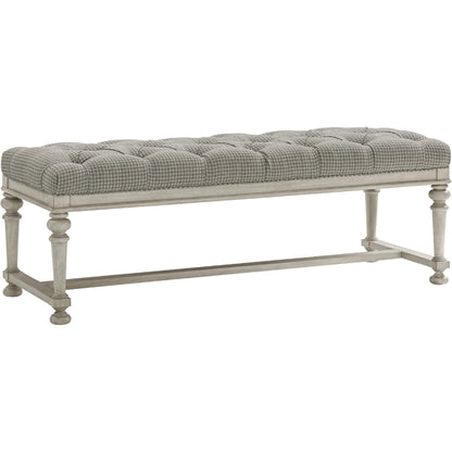 Bellport Bench by Lexington in gray, cream and ivory/gray. Made from oak, fabric in a unique style.