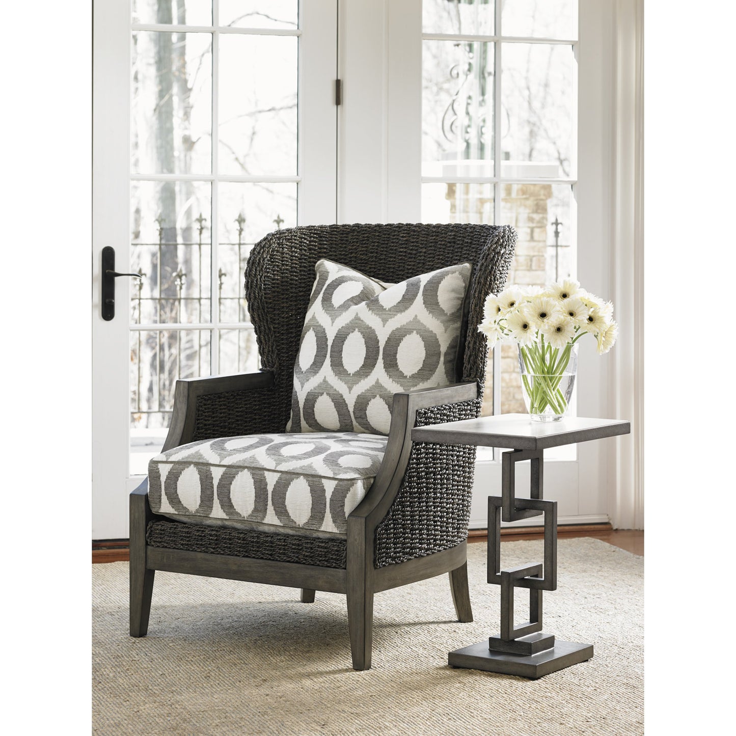 006 SR-835298 | Lifestyle | Deerwood Rectangular Side Table by Lexington in oyster gray. Made from unique in a modern style.