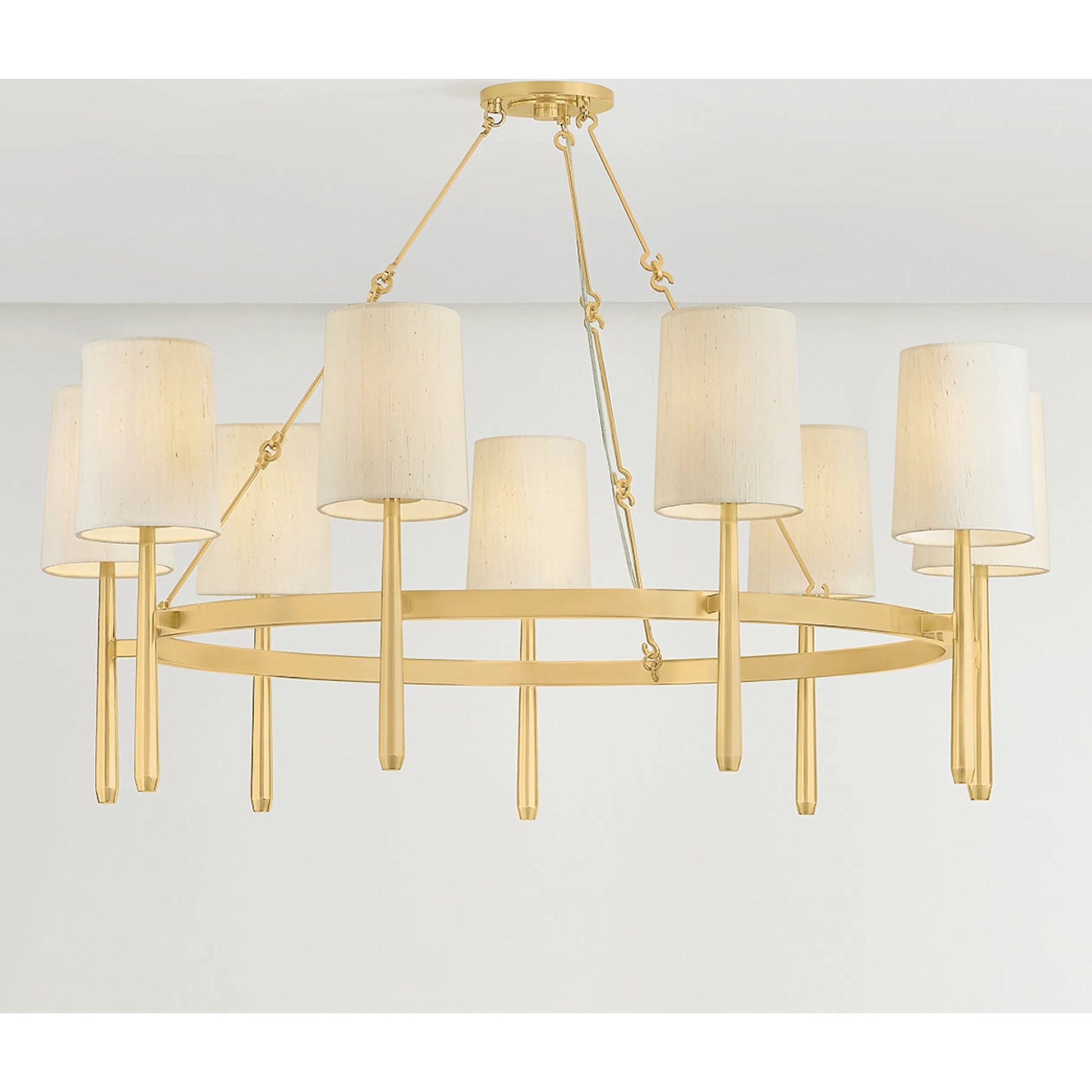 Bridgeton Chandelier by Hudson Valley in aged brass. Made from steel in a traditional style.