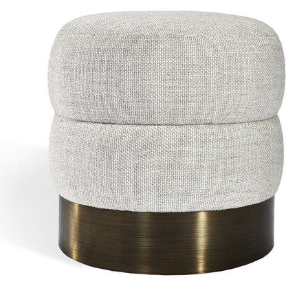 Charlize Bronze Stool by Interlude Home in cream, antique bronze. Made from boucle, stainless steel in a modern style.