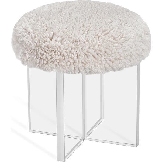 Jules Stool by Interlude Home in clear, winter. Made from acrylic, sherpa in a modern style.